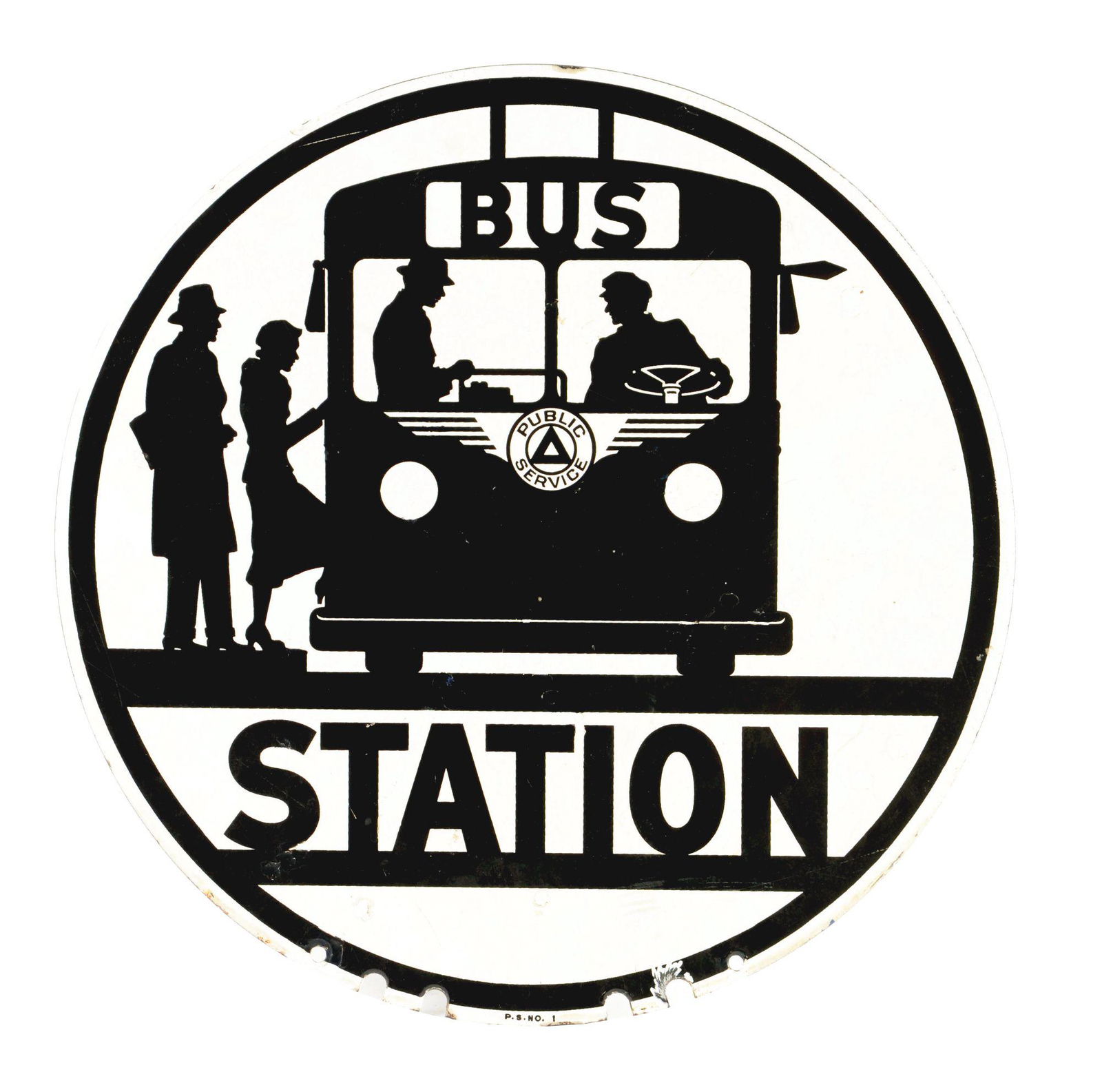 Bus Station Porcelain Sign W/ Bus Graphic. (1 of 2)