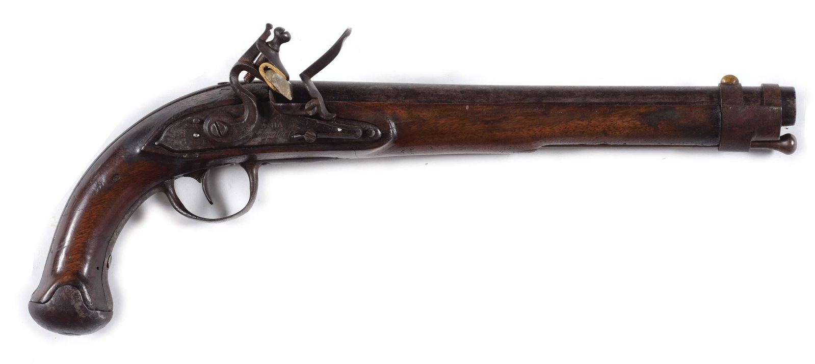 (A) RARE 1ST MODEL VIRGINIA MANUFACTORY FLINTLOCK: For another example of this model see number 114 on page 240 of "Historic Pistols" by Samuel E. Smith and Edwin W. Bitter. This model was made between 1805 and 1811. The pistol has a round smoothbore 