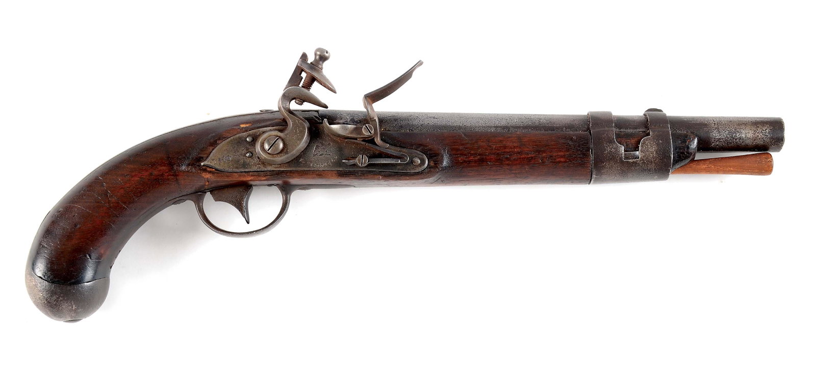 (A) RARE AND DESIRABLE 1ST TYPE SPRINGFIELD MODEL 1807: These enormous United States martial pistols have always captured the attention of American collectors. This Type I has a barrel dated 1818. Eagle head and "VP" proof marks at breech. CONDITION: Minor