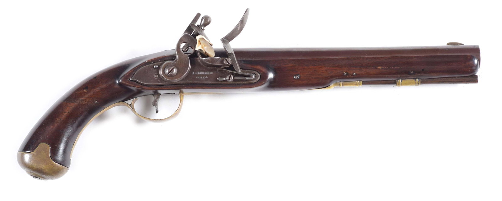 (A) 1813 TYPE FLINTLOCK PISTOL BY HENRY DERINGER.: For a similar example, see number 140 on pages 288-289 in "Historic Pistols" by Samuel E. Smith and Edwin W. Bitter. This pistol is to the identical specifications of the 1813 Maryland Contract pistol