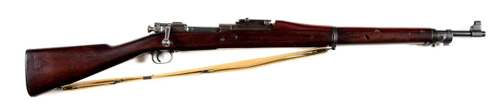 (C) WORLD WAR I ERA 10-18 DATED SPRINGFIELD MODEL 1903: Standard World War I configuration with high hump hand guard. Two bolt, wide finger groove stock. Hard to read JSA cartouche with date underneath it on left side of stock, along with DAL cartouche to 