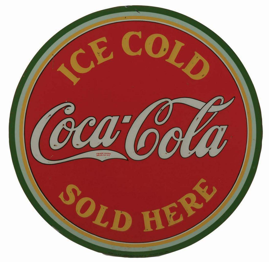 1933 COCA-COLA EMBOSSED TIN ADVERTISING SIGN. (1 of 3)