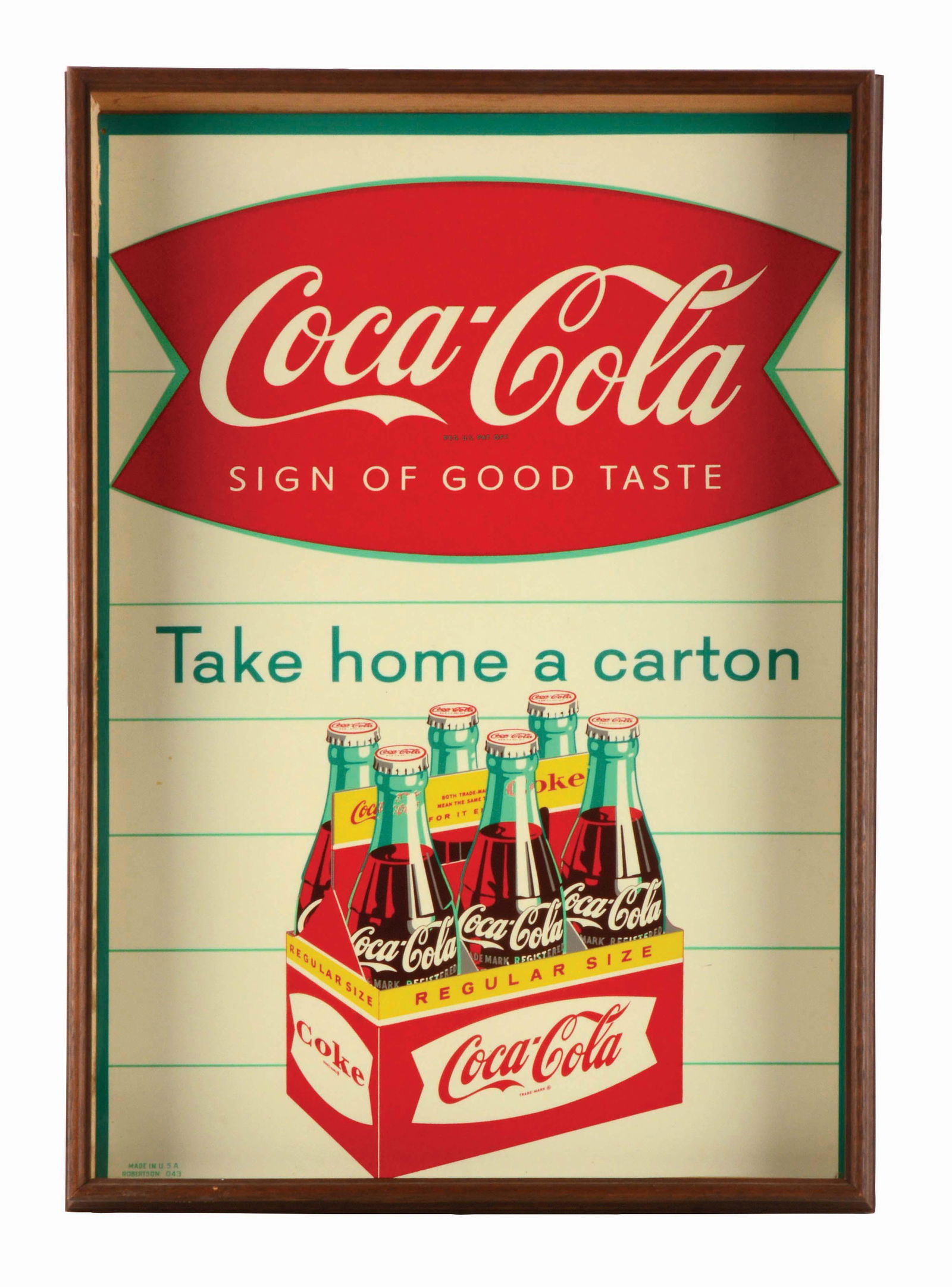1960S FRAMED "TAKE HOME A CARTON" TIN SIGN. (1 of 2)