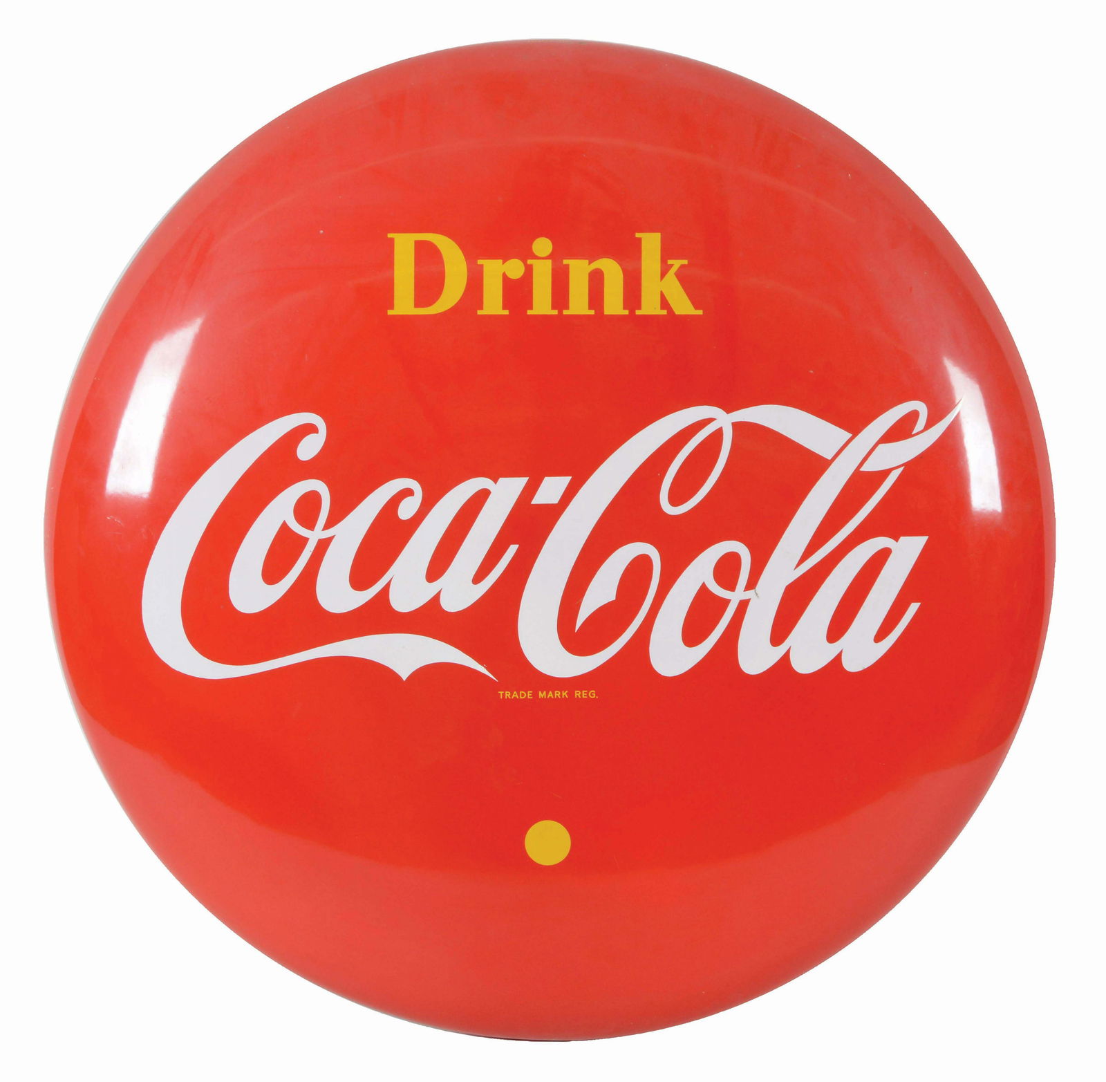 LARGE COCA-COLA PORCELAIN BUTTON SIGN. (1 of 2)