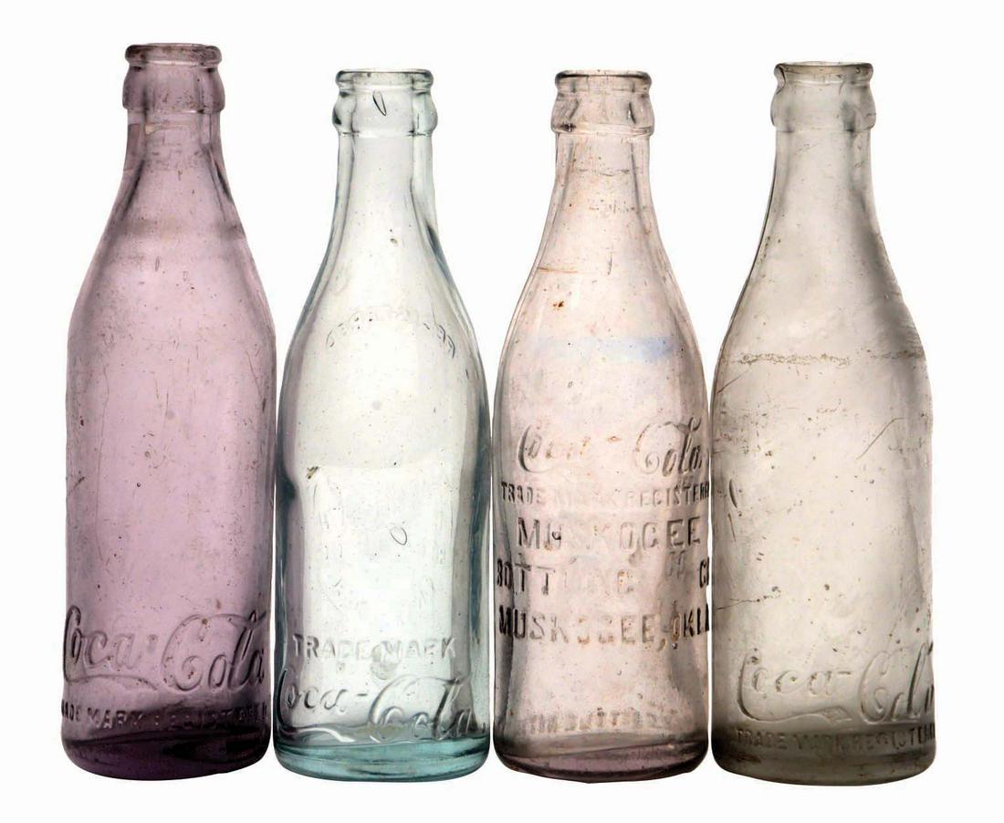LOT OF 4: OKLAHOMA COCA-COLA BOTTLES.: Excellent condition. Condition (Excellent). Dimensions Each: 7 - 3/4" x 2 - 1/4".