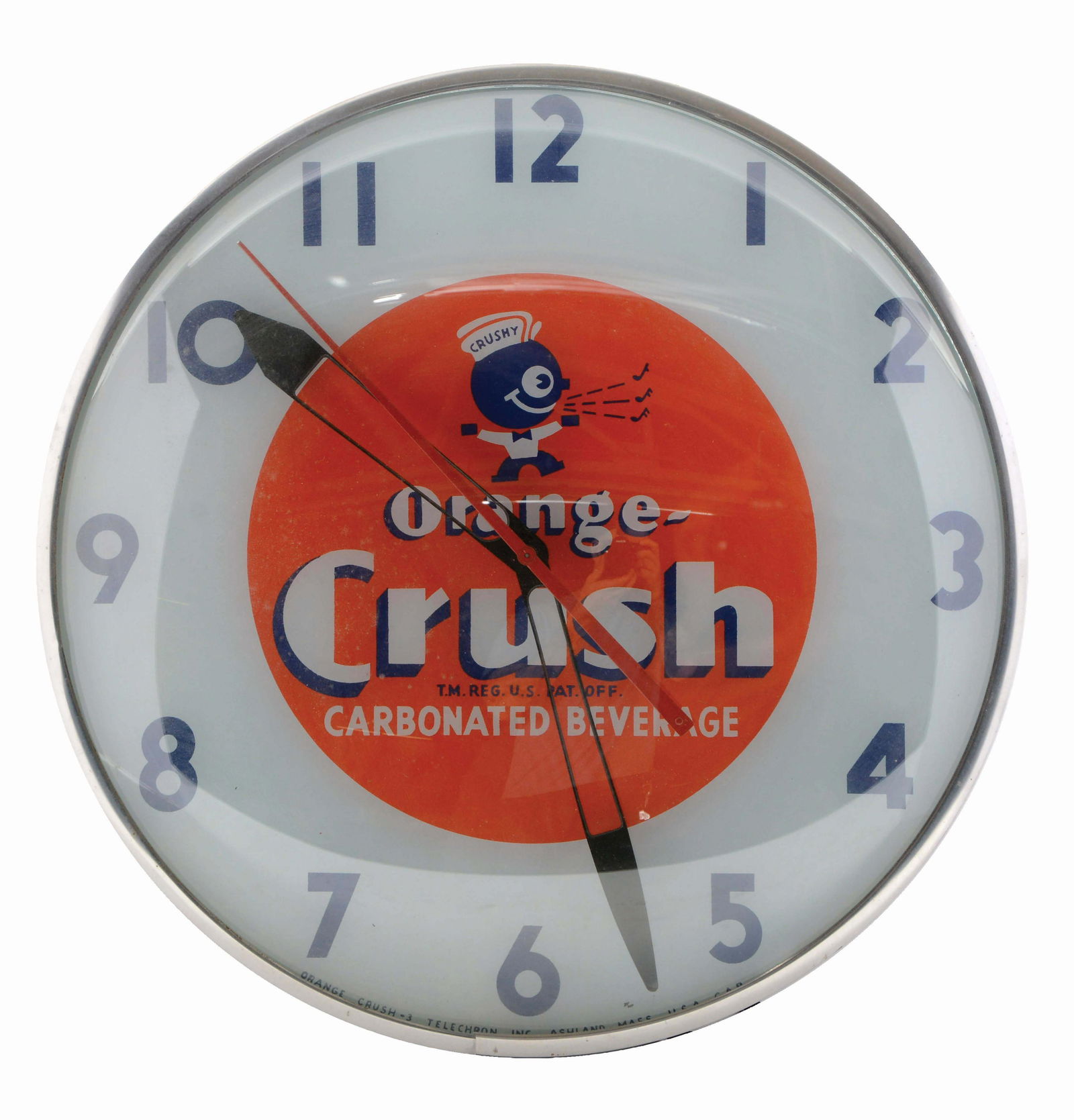 ORANGE CRUSH TELECHRON ADVERTISING CLOCK. (1 of 2)