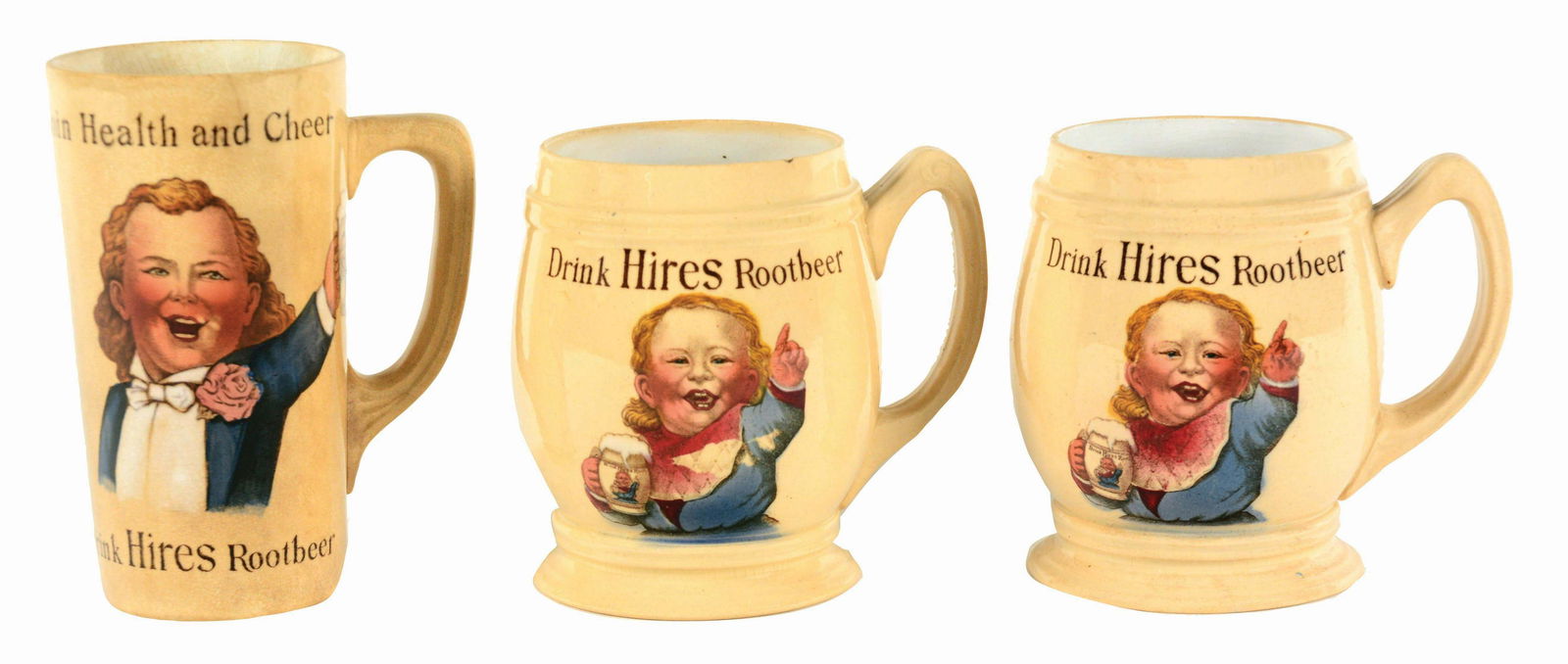 LOT OF 3: EARLY HIRES ROOT BEER MUGS. (1 of 3)