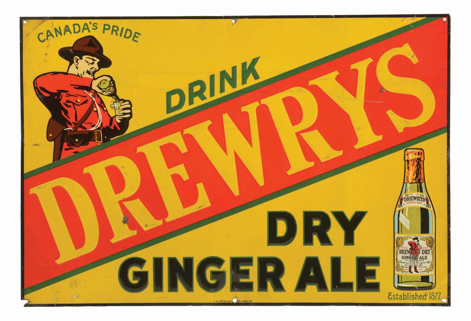 DREWRYS GINGER ALE EMBOSSED TIN ADVERTISING SIGN. (1 of 3)
