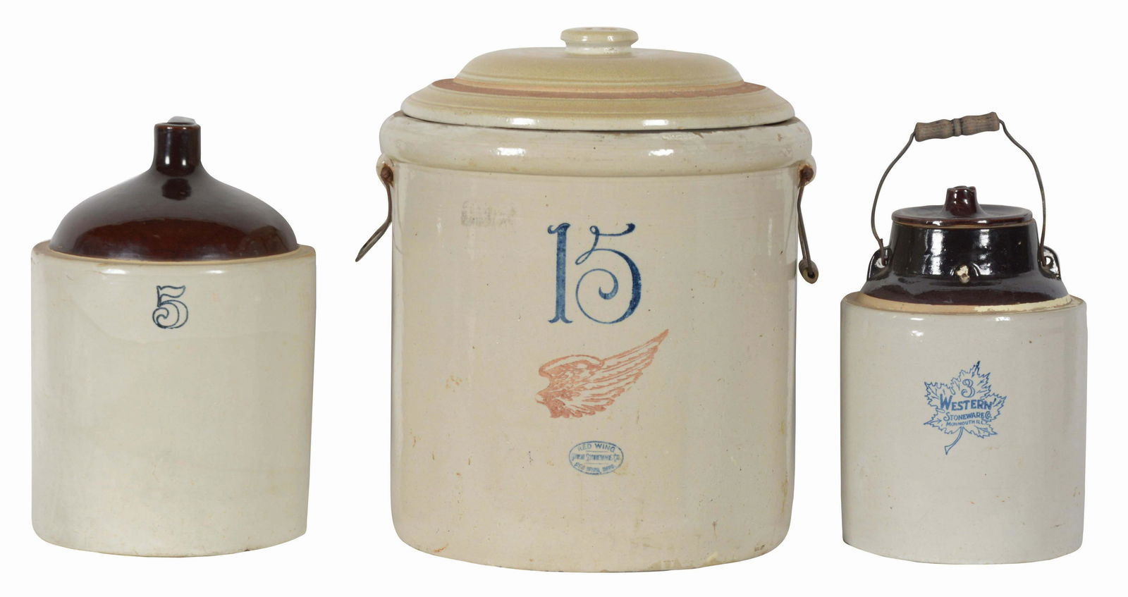 LOT OF 3: 15 GA. RED WING PICKLE CROCK & A PAIR OF (1 of 5)