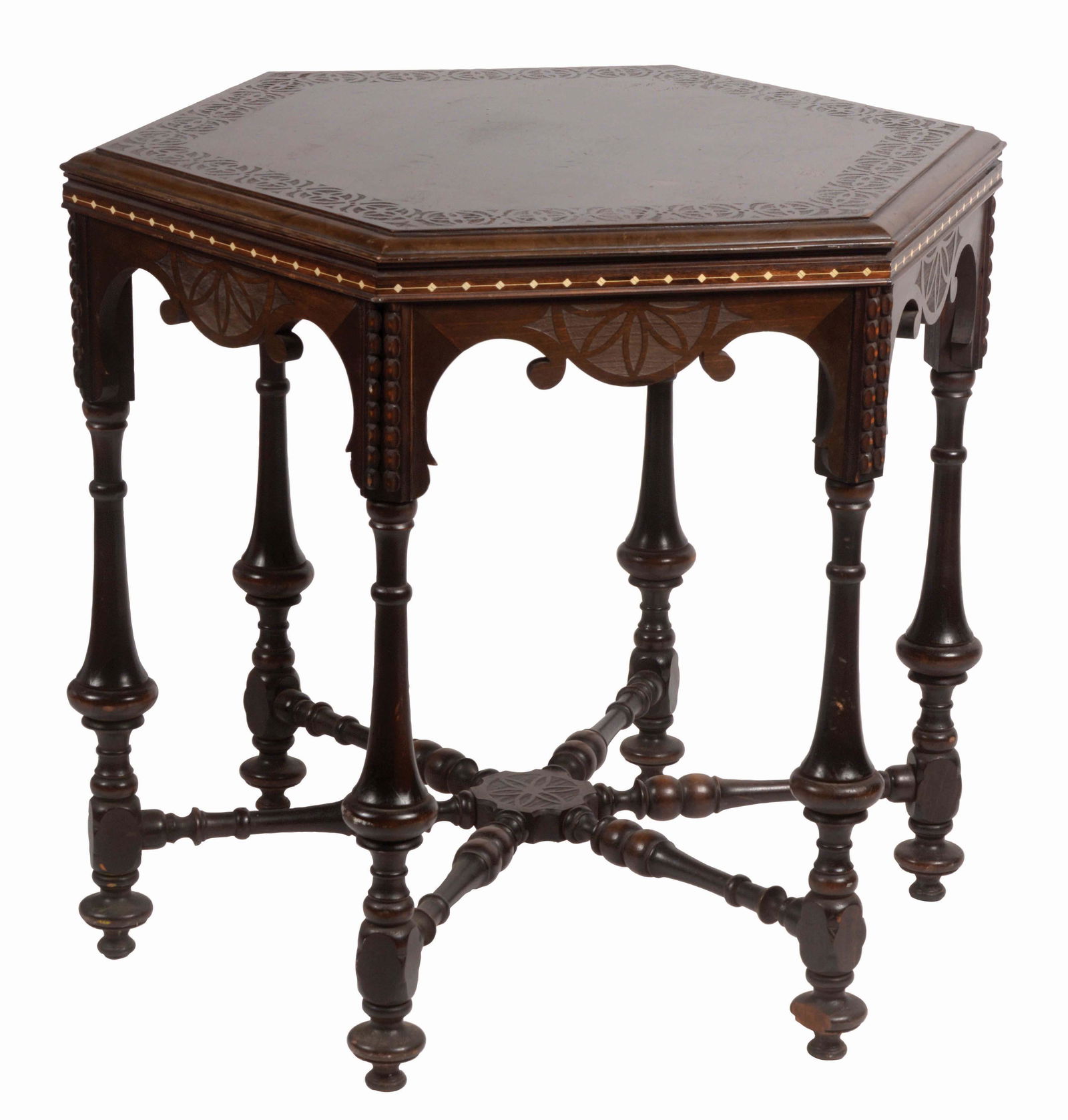 OCTAGONAL WALNUT VICTORIAN TABLE. (1 of 4)