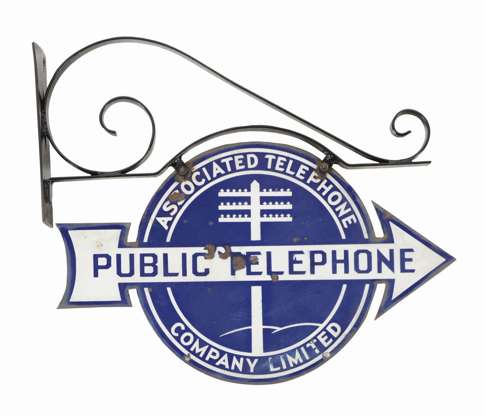 PUBLIC TELEPHONE SIGN WITH BRACKET. (1 of 2)