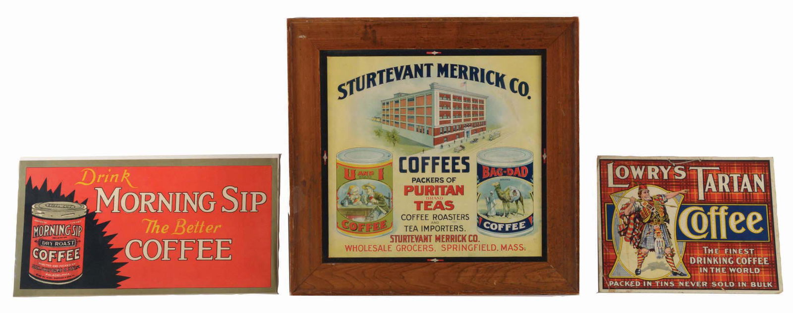 LOT OF 3: COFFEE ADVERTISING SIGNS. (1 of 2)
