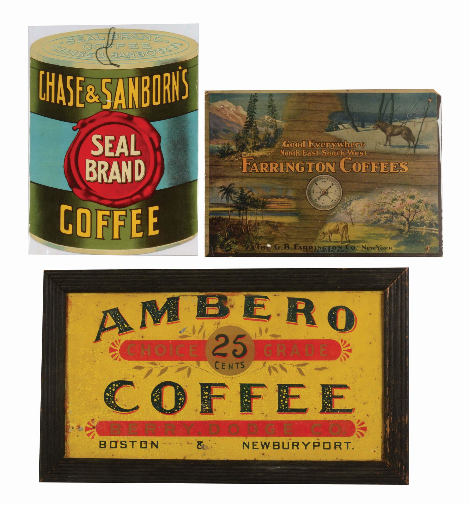 LOT OF 3: COFFEE ADVERTISING SIGNS. (1 of 1)
