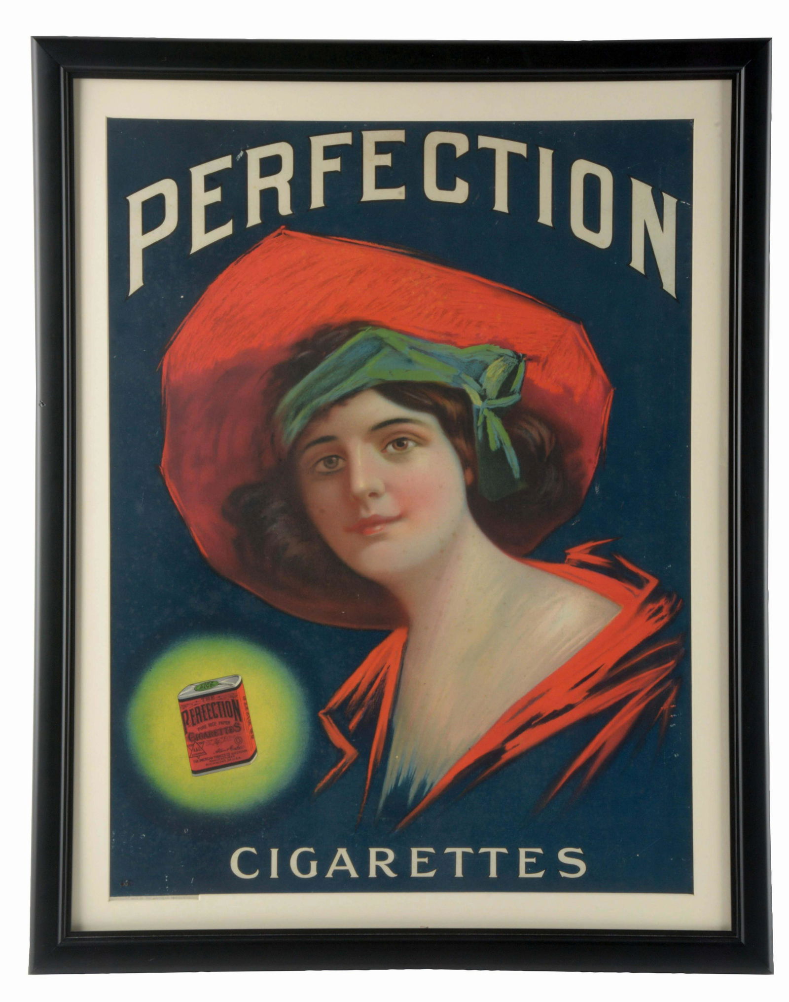 PERFECTION CIGARETTES PAPER LITHO ADVERTISING SIGN. (1 of 2)