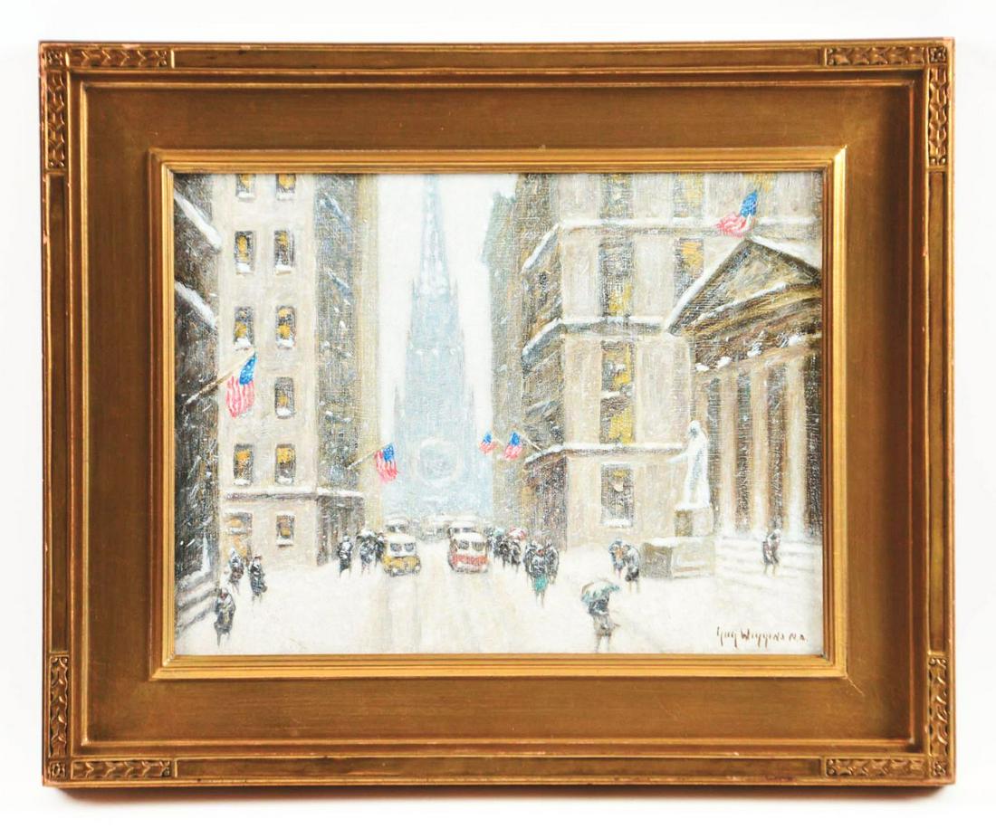 GUY CARLETON WIGGINS (AMERICAN, 1883 - 1962) WALL: Artist: GUY CARLETON WIGGINS (AMERICAN, 1883 - 1962)Condition: Painting with original untouched surface. Very good.Frame: Housed in a quality Arts and Crafts style gold gilt molded frame.Medium: Oil o