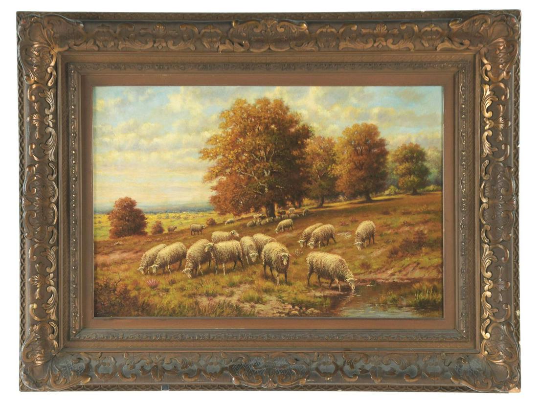 HERMAN ROHDE (AMERICAN, 19TH CENTURY) GRAZING SHEEP IN (1 of 3)