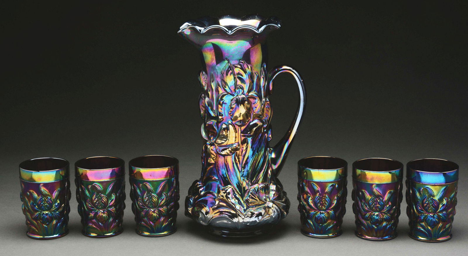 CARNIVAL GLASS TANKARD AND TUMBLERS. (1 of 1)