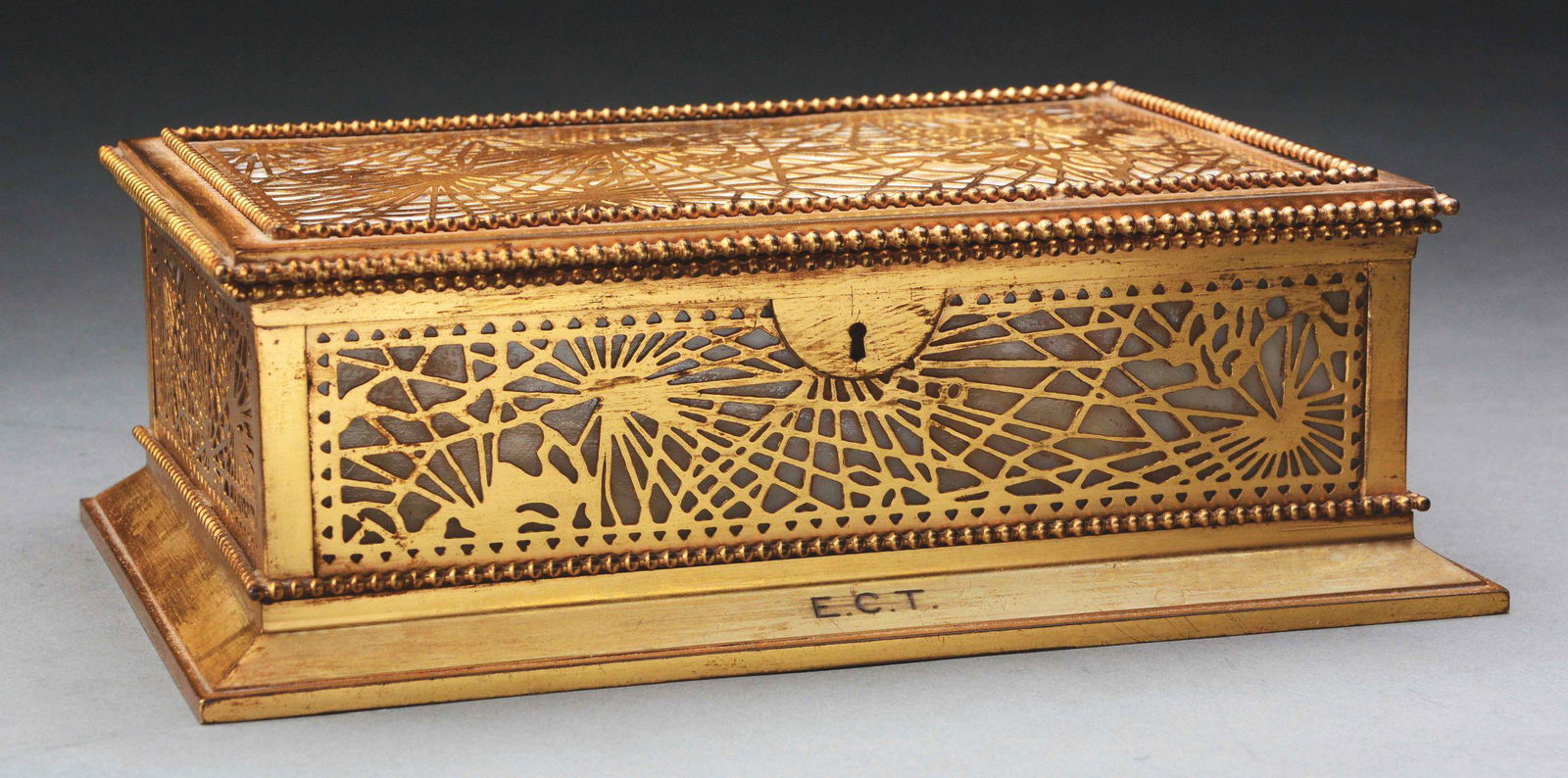 TIFFANY STUDIOS GILT BRONZE BOX. (1 of 7)