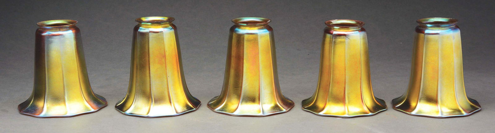 STEUBEN RIBBED ART GLASS SHADES. (1 of 2)
