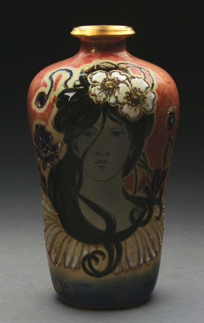 AMPHORA PORTRAIT VASE WITH BLUE POPPIES. (1 of 5)