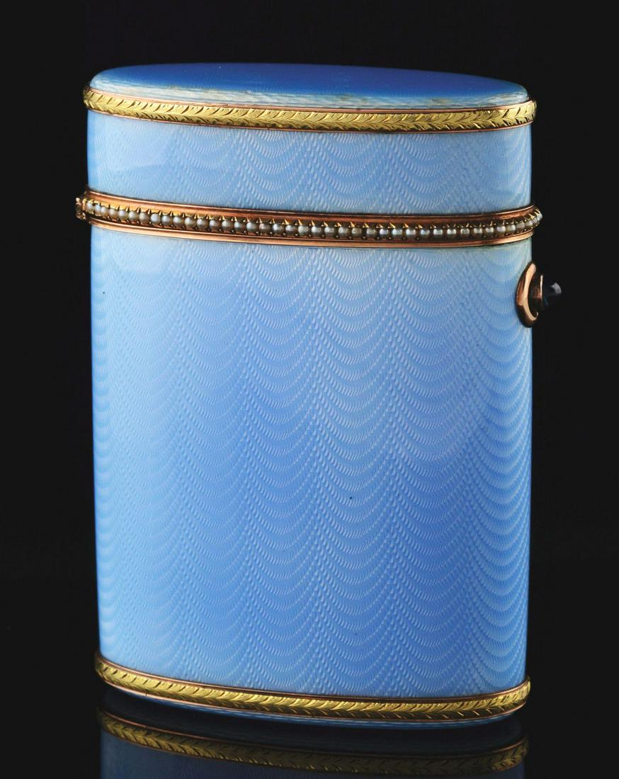 FINE FABERGE SILVER & ENAMEL CIGARETTE CASE WITH PEARL. (1 of 6)