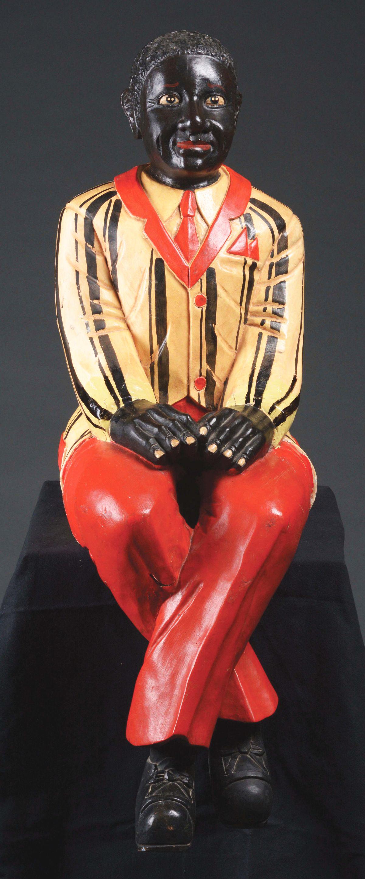 FOLK ART CARVING OF A BLACK AMERICAN MINSTREL BOY. (1 of 6)