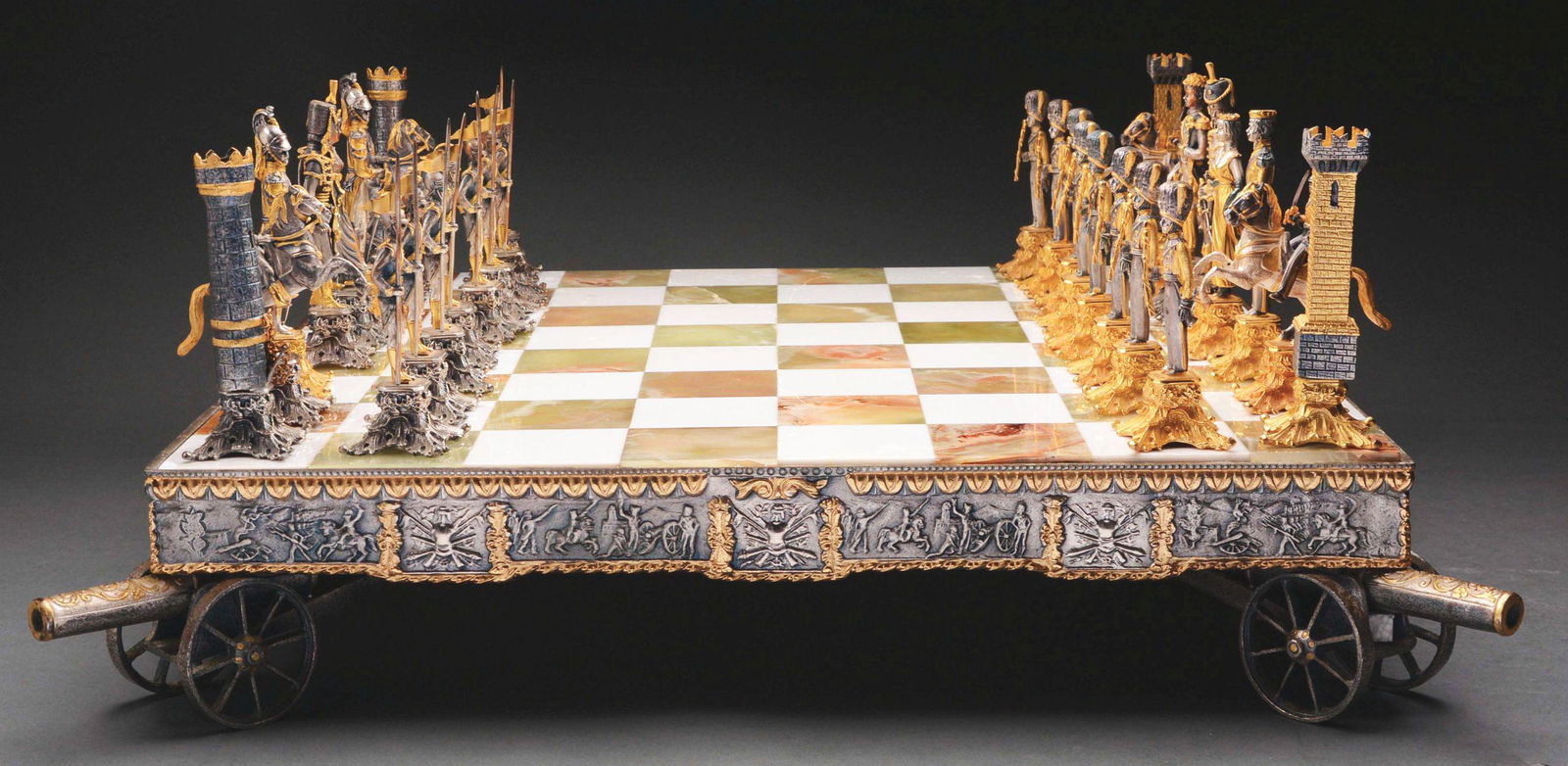 GIUSEPPI VASARI GILT METAL NAPOLEONIC CHESS SET AND (1 of 8)