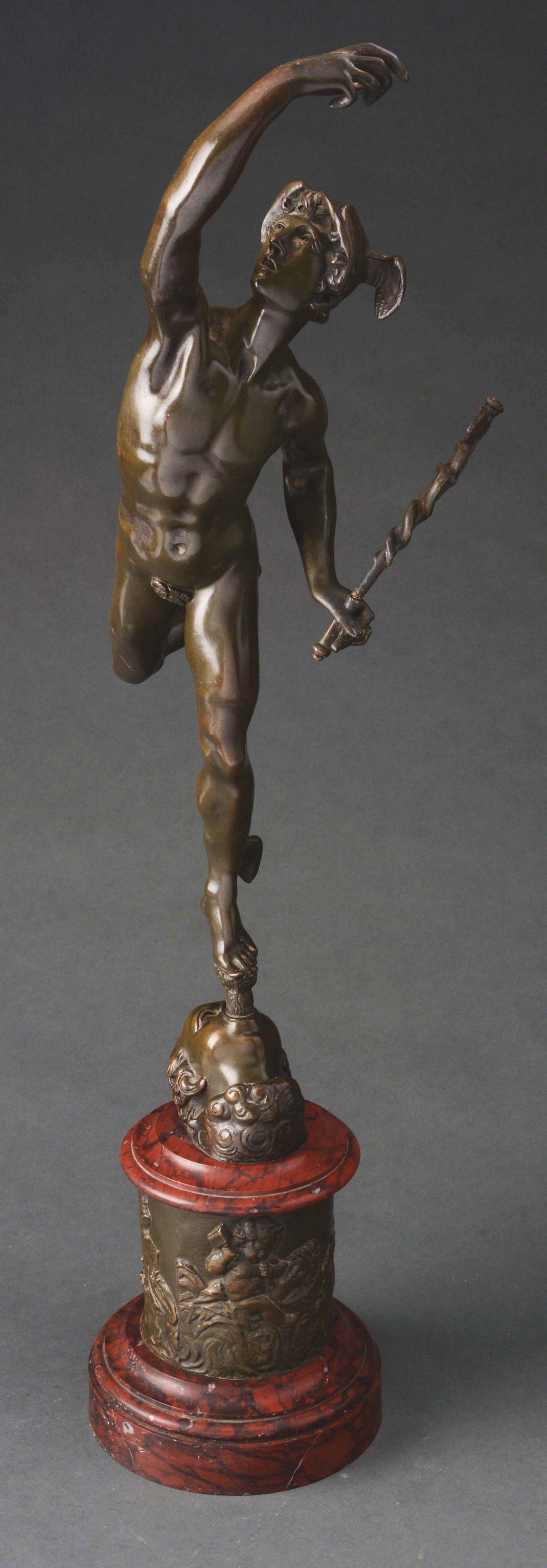 A GRAND TOUR BRONZE SCULPTURE OF MERCURY. (1 of 3)