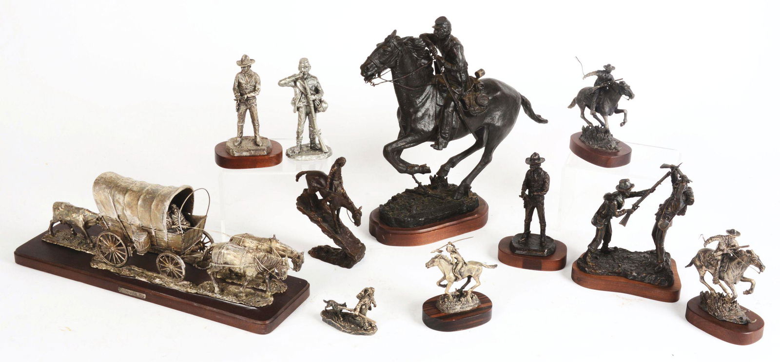 LOT OF 11: BRONZE, STERLING AND PEWTER FIGURINES. (1 of 1)