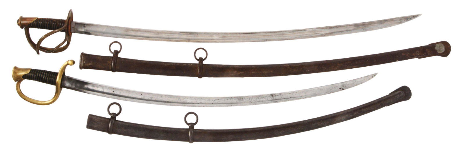 LOT OF TWO: 1840 HEAVY CAVALRY SABER AND 1840 MOUNTED: Lot consists of: (A) 1840 cavalry saber with 35 - 1/2" gently curving blade with partial double fuller running for approximately 3/4 of the length of the blade. Left side of ricasso marked "Horstmann 