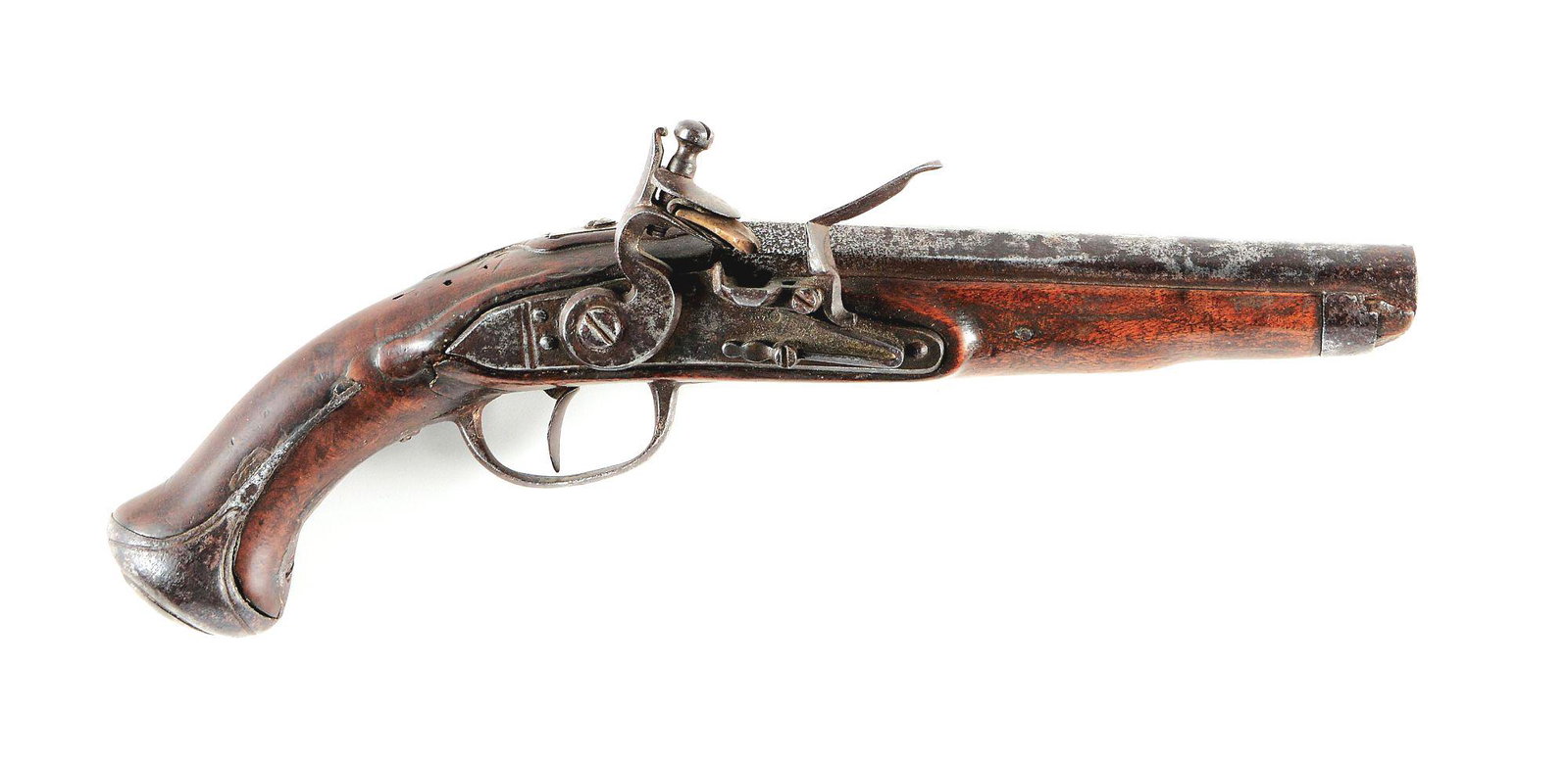 (A) AUSTRIAN MODEL 1770 FLINTLOCK CAVALRY PISTOL.: These early Austrian cavalry pistols were often carried by Americans throughout the late colonial period. This example with rudimentary steel furniture, heavy barrel with flattened rib for sighting, o