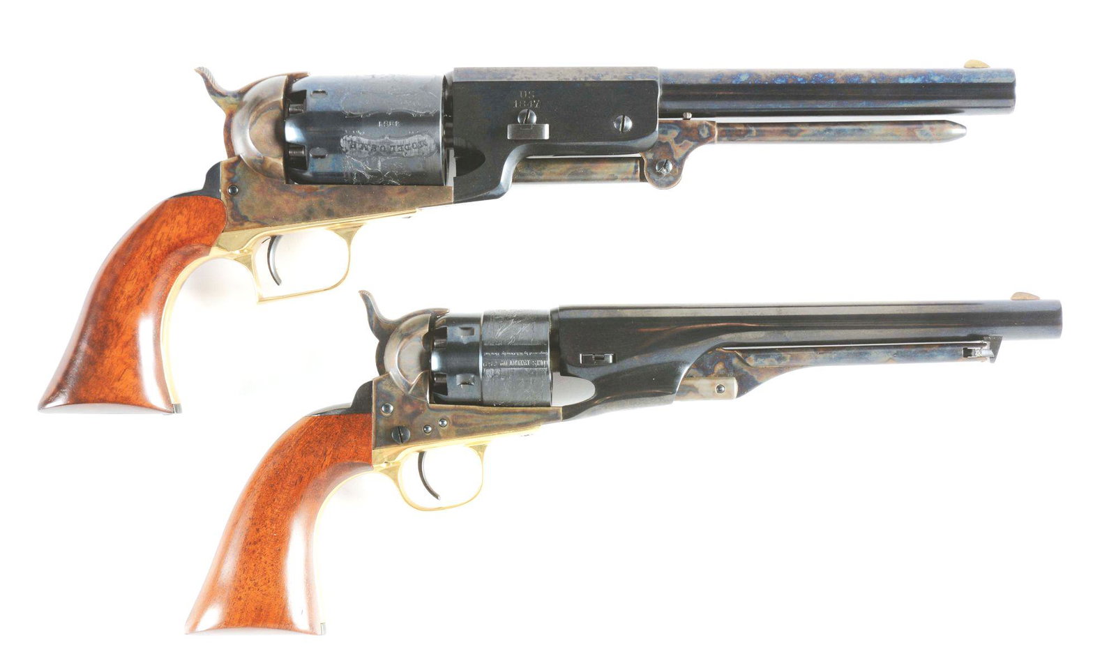 (A) LOT OF 2: COLT 1847 AND 1860 PERCUSSION REVOLVERS.: Lot consists of: (A) 2nd Generation, Colt "Blackpowder Signature Series" 1847 Walker revolver with "Sam Colt" in script on grip backstrap. 9" barrel, six shot cylinder chambered in .44 caliber percuss
