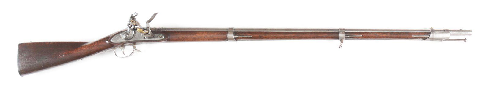 (A) HARPER'S FERRY 1836 FLINTLOCK RIFLE.: 1816 Pattern flintlock musket made at Harper's Ferry and dated on rear of lock 1836. Original flintlock with date of 1836 and eagle over "US" stamp with brass pan. Three band stock hardware with origi