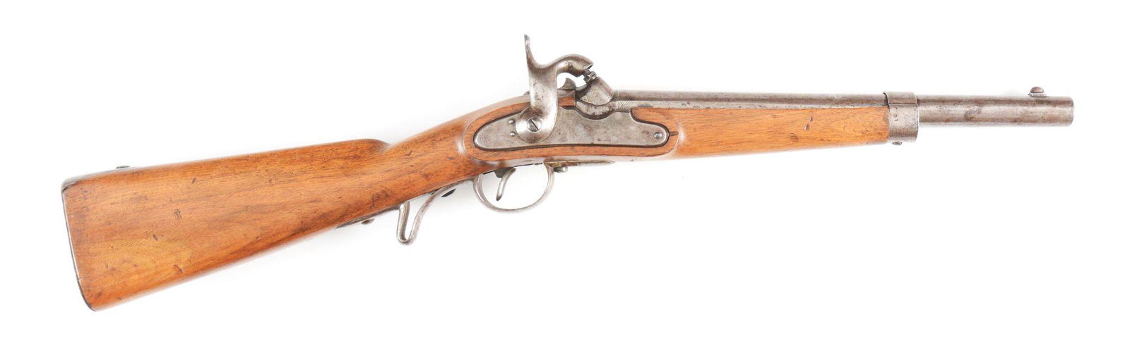 (A) AUSTRIAN MODEL 1842 PERCUSSION CARBINE.: Made in Austria and exported for use in the American Civil War. Gun has the name "H.B. Usher" stamped on the left side (probably an inspector mark). Percussion lock with numbered lock. Round rifled ba
