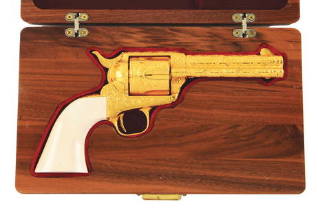 (M) COLT SINGLE ACTION ARMY .44-40 COMMEMORATIVE: Made in 1984, this Colt Single Action Revolver commemorates the 35th anniversary of Arvo Ojala as the "Gun Coach For Hollywood". Revolver has full coverage hand engraving in a floral scroll and punch