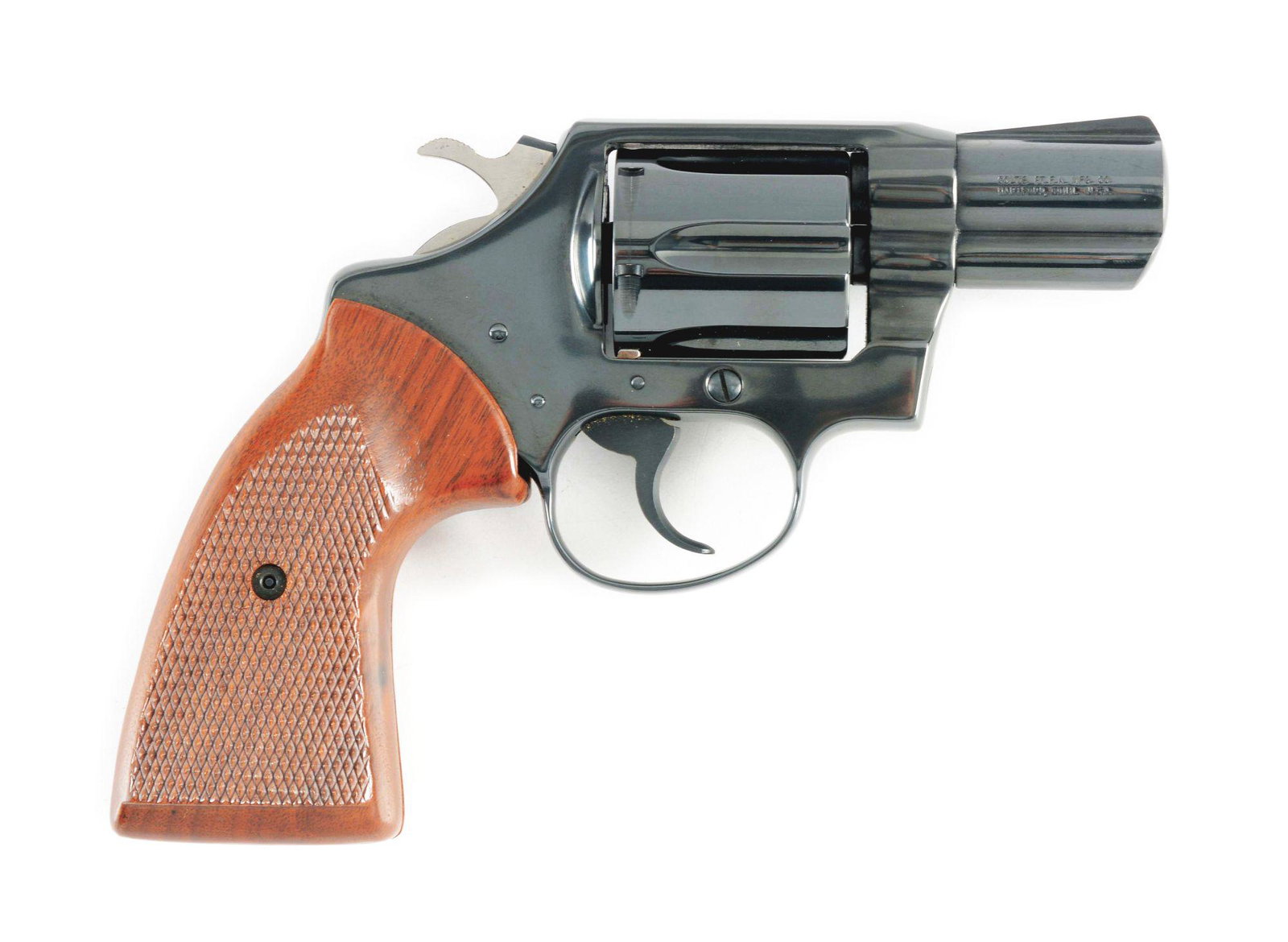(C) COLT DETECTIVE SPECIAL REVOLVER.: Colt Detective Special revolver with non original Colt box. Blued finish. Serial number on frame and cylinder match. Wood grip is not original to the gun. CONDITION: Overall excellent. Metal retains 9