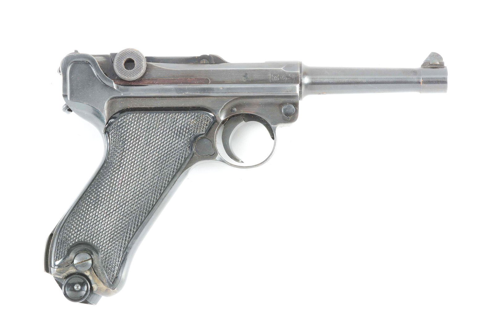 (C) FINE & MATCHING WORLD WAR II MAUSER BYF 41 P.08: Manufactured by Mauser during World War II. Receiver is marked "41" over the chamber, with Mauser "655" waffenamt proofs on the right and a "byf" stamp on the forward toggle link. Matching numbers inc