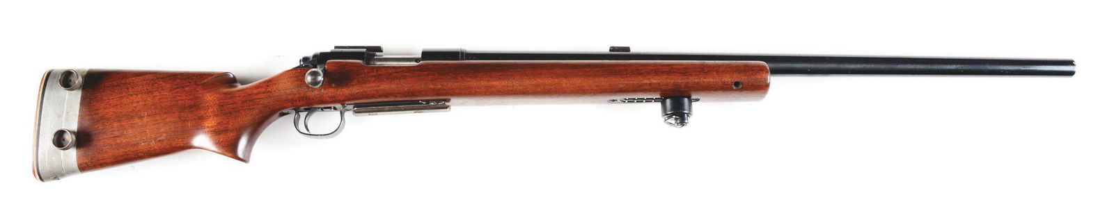 (C) RIMFIRE REMINGTON 40X BOLT ACTION RIFLE.: Single shot Remington Model 40X chambered for .22 Long Rifle with heavy 27-1/2" barrel with Remington proofs on sides. Drilled and tapped at muzzle for globe front sight and mid barrel for Unertl type