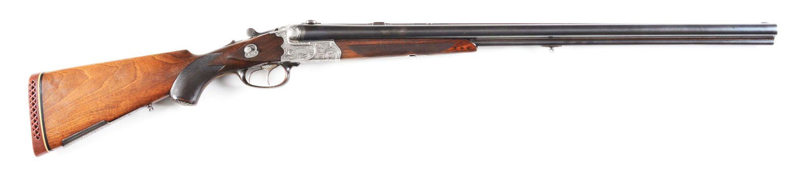 (C) EMIL KERNER & SOHN ANSON AND DEELEY DRILLING.: Made in Suhl with matted top rib that is set up for claw mount scopes, has flip up rear sight and fixed blade front sight. Splinter forend with Deeley release is checkered on sides. Coin finished acti