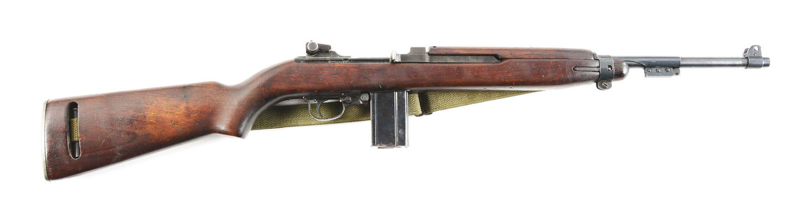 (C) US M1 CARBINE .30 SEMI AUTOMATIC RIFLE WITH POST: National Postal Meter M1 Carbine with original carry case dated 1944 and original muzzle cover dated 1944. Features late production IBM barrel which is correct, and post-World War II M1 carbine upgrad