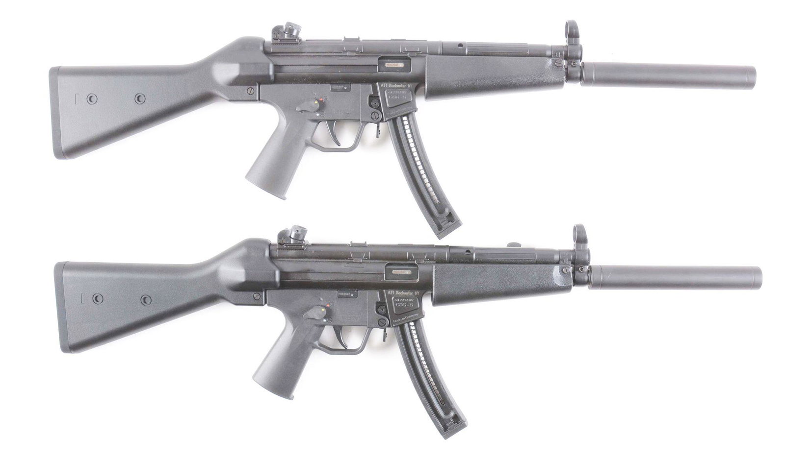 (M) LOT OF TWO: TWO GSG GSG-5 SEMI-AUTOMATIC RIFLES IN: Lot consists of two ATI imported GSG-5 semi-automatic .22 rifles in boxes. Modeled after the MP5 with a straight blowback action rather than the roller block action of the MP5. Each gun comes with the