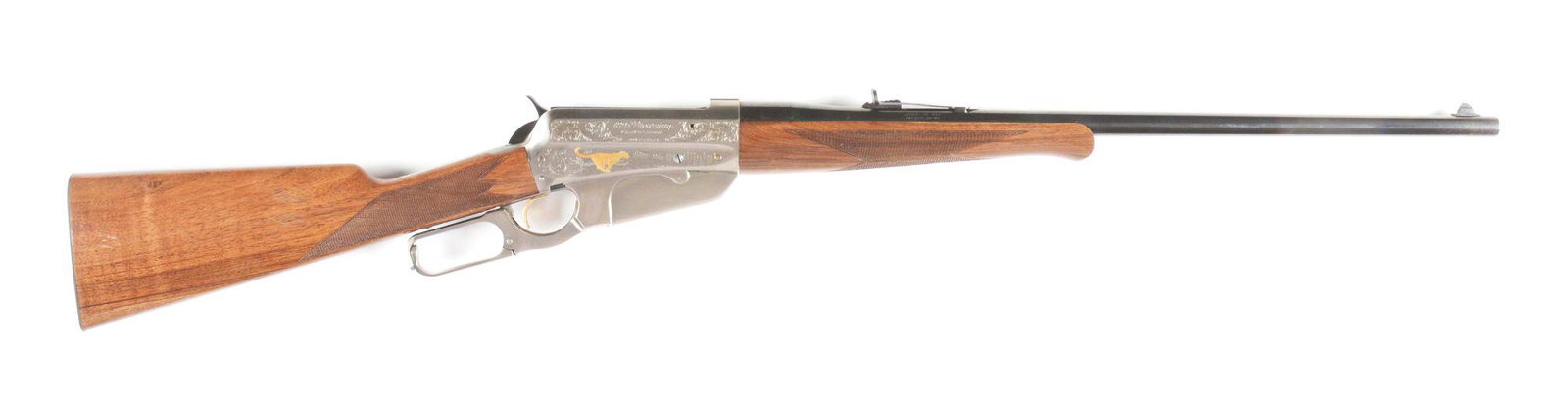(C) LIKE NEW 1 OF 1000 BROWNING 1895 LEVER ACTION: Model 1895 Limited Edition 1 of 1000. Round barrel, marked "BROWNING ARMS COMPANY MORGAN, UTAH & MONTREAL P.Q. / MADE IN JAPAN" and ".30-40", the left side of the barrel is marked with an "NP" proof. 