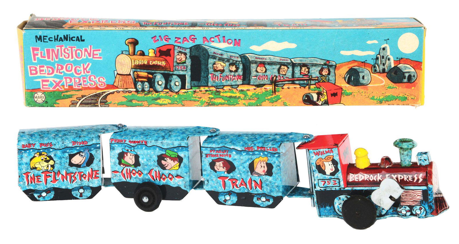 MARX TIN-LITHO WIND-UP FLINTSTONE BEDROCK EXPRESS TOY (1 of 3)