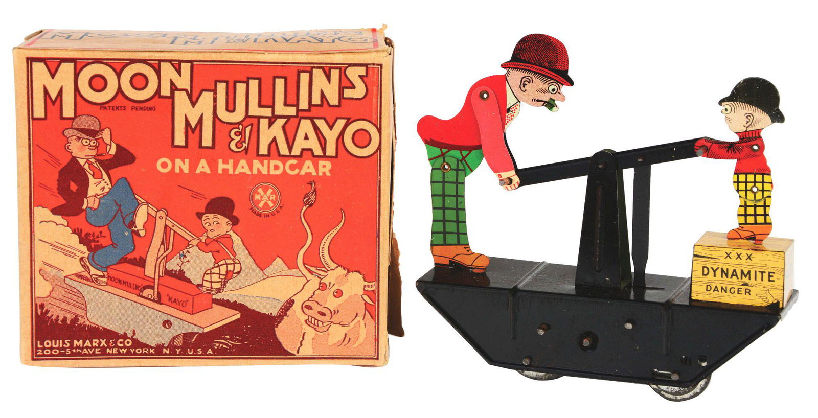 MARX TIN-LITHO WIND-UP MOON MULLINS & KAYO HANDCAR TOY (1 of 6)