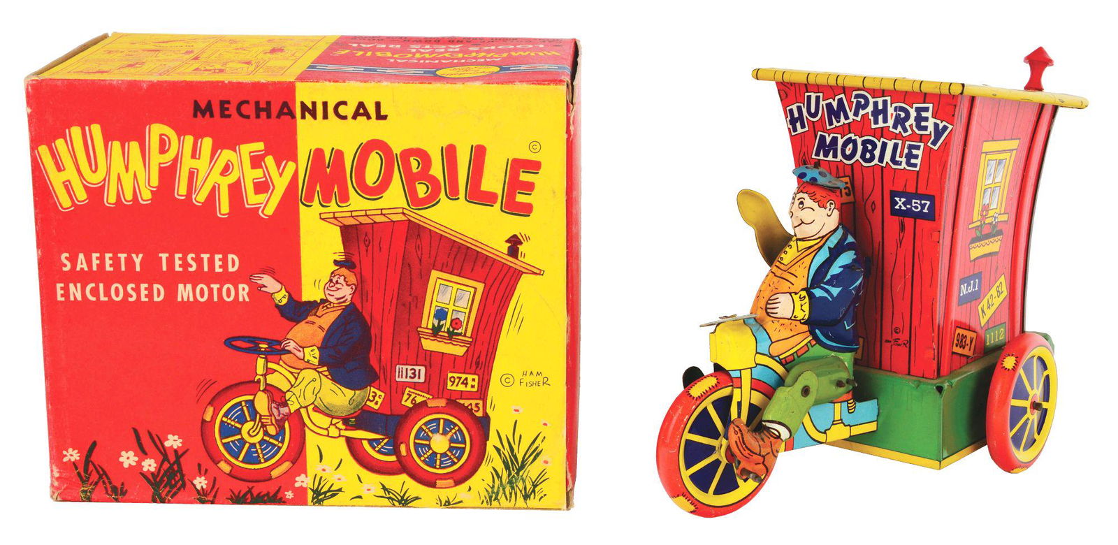 WYANDOTTE TIN-LITHO WIND-UP HUMPHREYMOBILE TOY. (1 of 3)