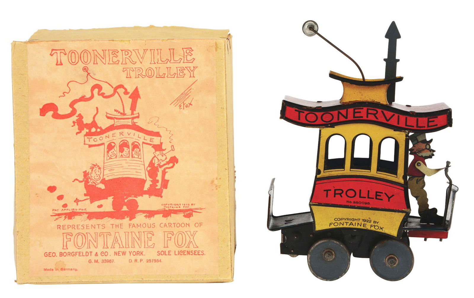 GERMAN NIFTY TIN-LITHO WIND-UP TOONERVILLE TROLLEY WITH (1 of 4)