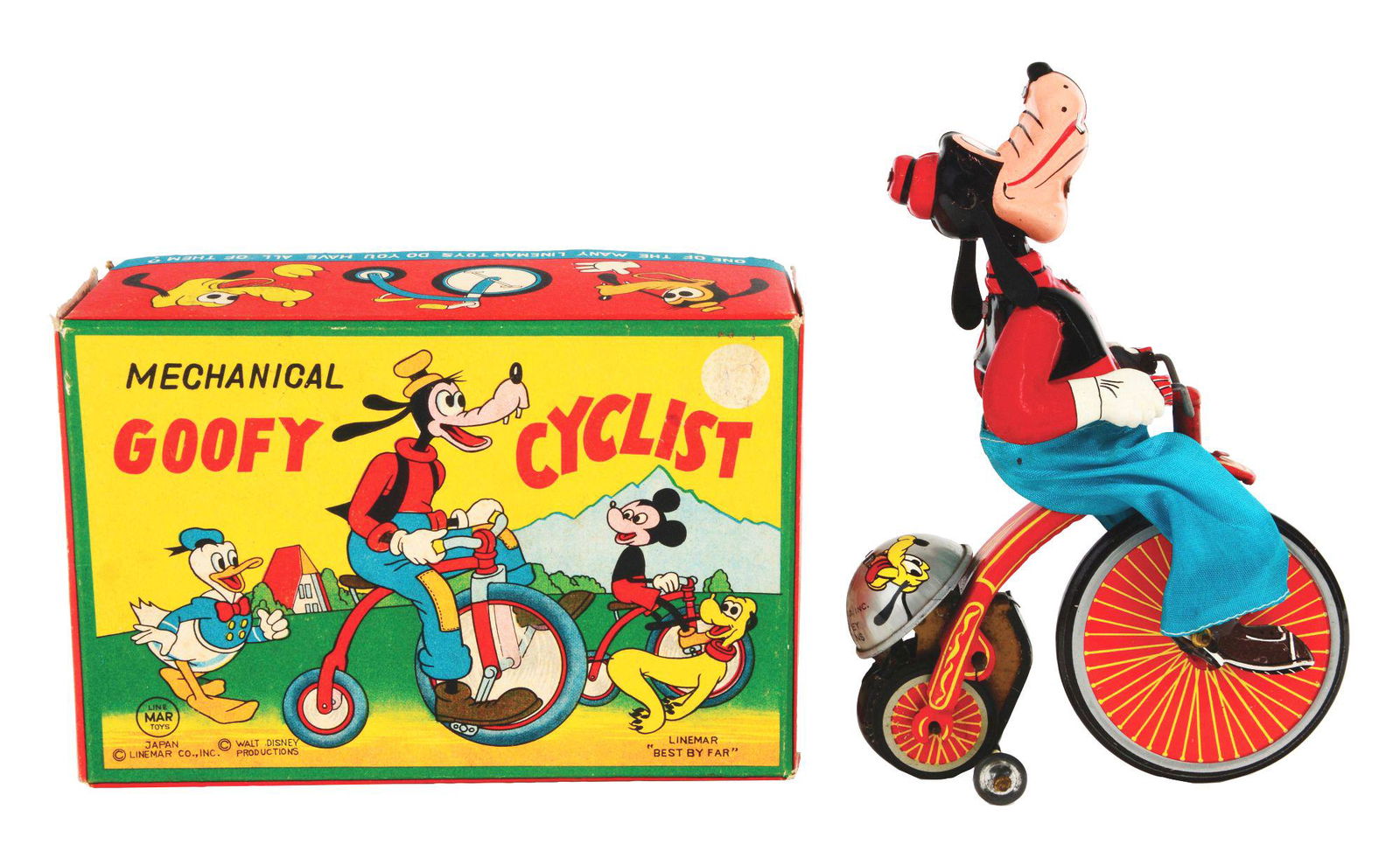 LINEMAR TIN-LITHO WIND-UP WALT DISNEY GOOFY CYCLIST (1 of 6)