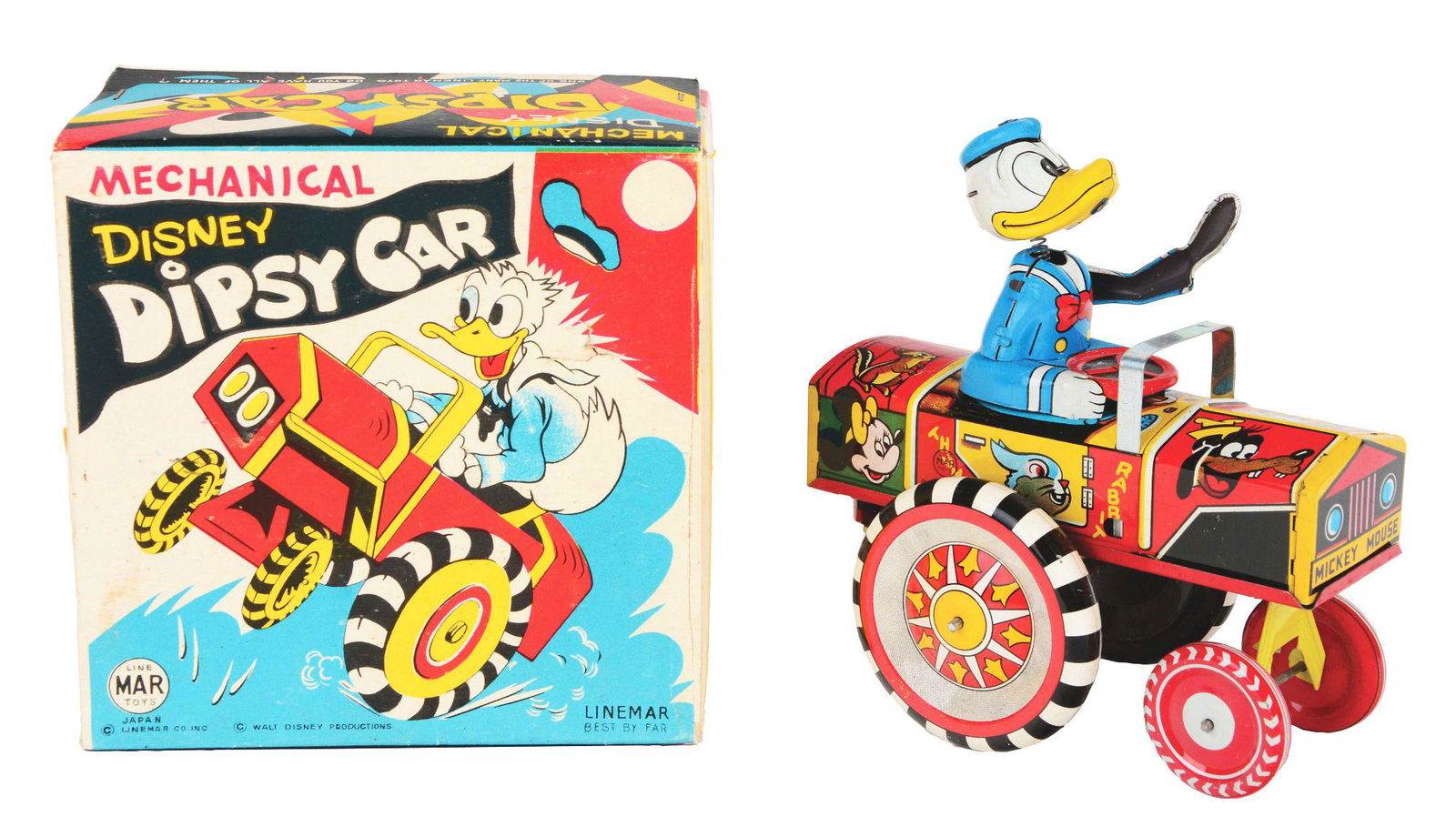 LINEMAR TIN-LITHO WIND-UP WALT DISNEY DONALD DUCK DIPSY (1 of 6)