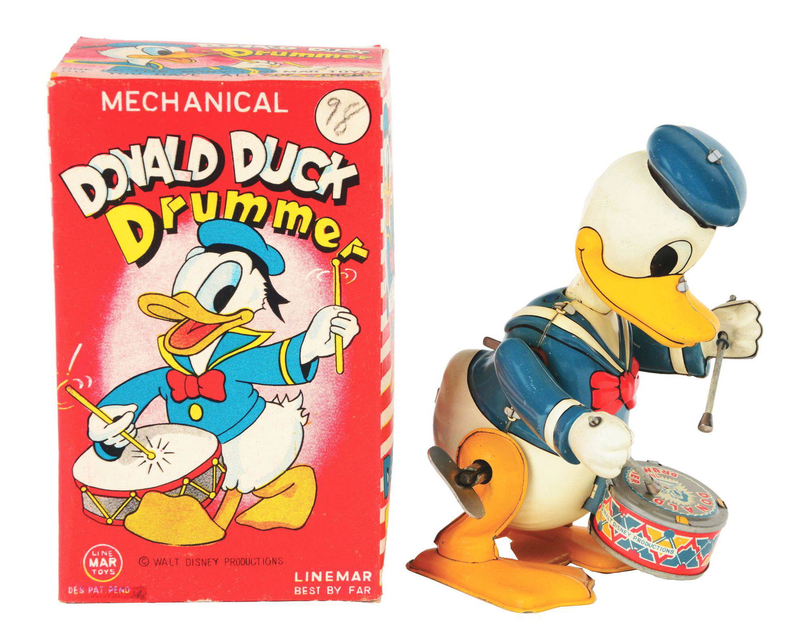 LINEMAR TIN-LITHO WIND-UP WALT DISNEY DONALD DUCK (1 of 6)