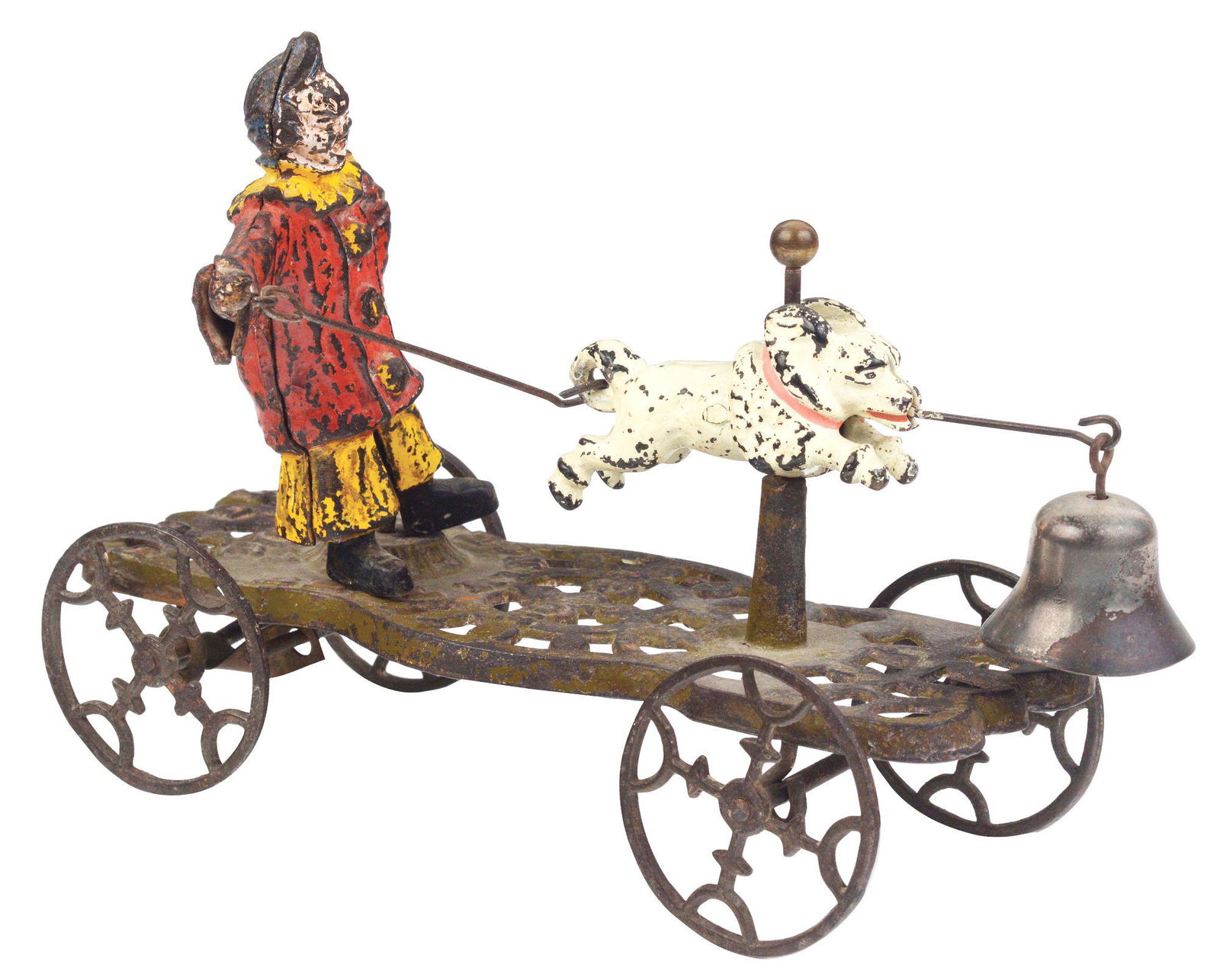 GONG BELL TOY CAST IRON POODLE DOG AND CLOWN BELL TOY. (1 of 3)